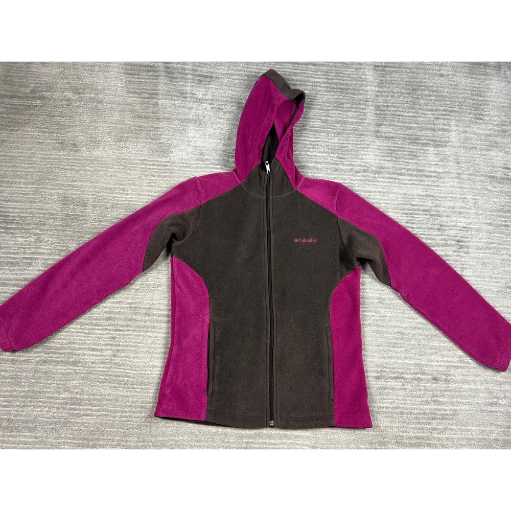 Columbia Fleece Hoodie Womens Medium Brown Magenta WL 6614‎ Full Zip Colorblock